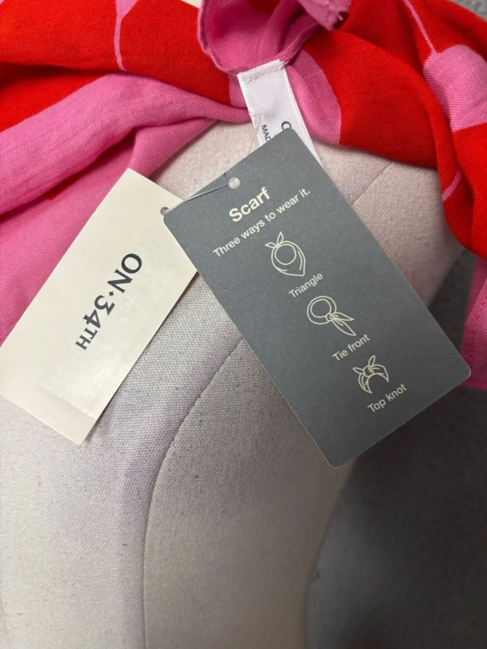 On 34th Women's Abstract Geo Square Scarf, 3 Ways to Wear It. Pink/Red OS NWT's